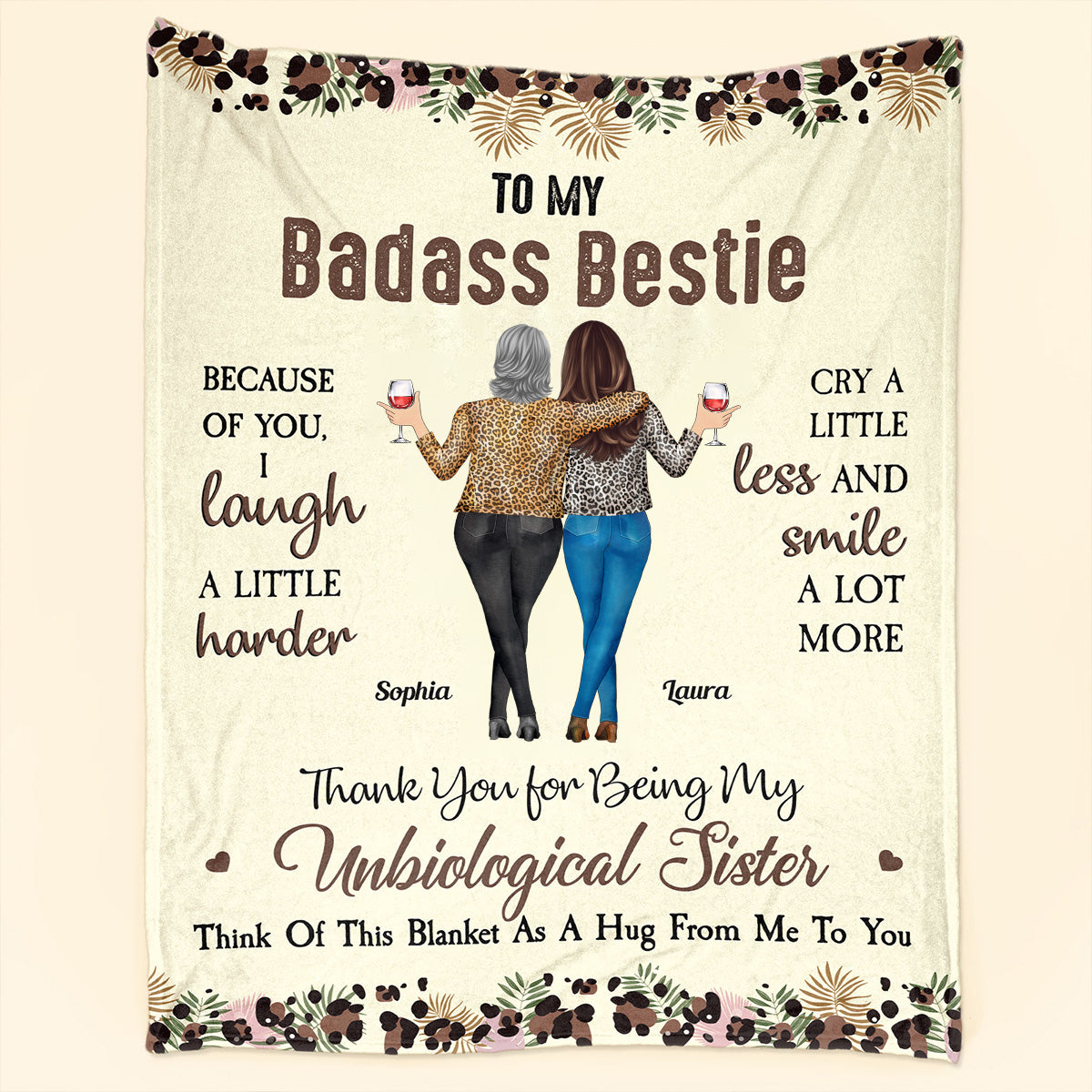 Because Of You, I Laugh A Little Harder - Personalized Blanket - Gift For Friend