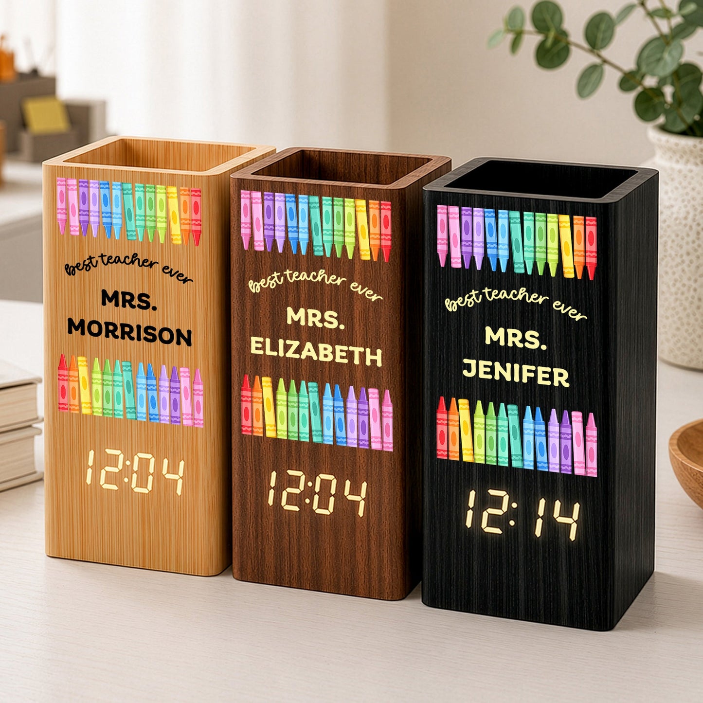 [FREE SHIPPING] Best Teacher Ever - Personalized Pen Holder With Clock