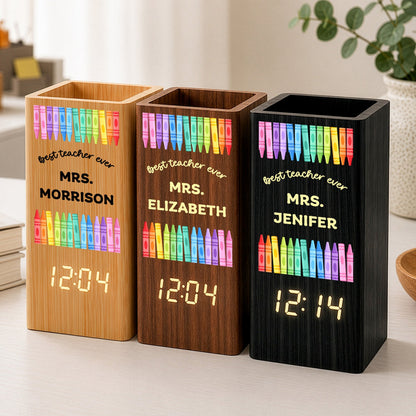 [FREE SHIPPING] Best Teacher Ever - Personalized Pen Holder With Clock