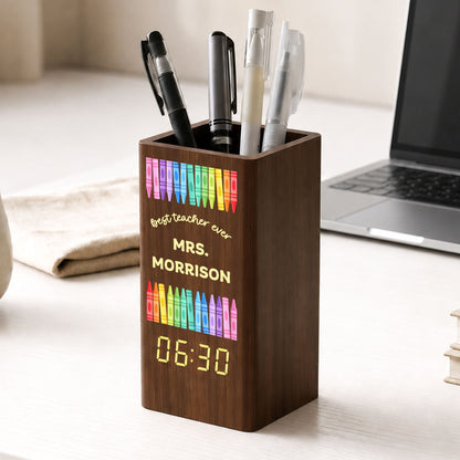 [FREE SHIPPING] Best Teacher Ever - Personalized Pen Holder With Clock