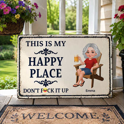 Couple Anniversary This Is Our Happy Place - Personalized Metal Sign - Funny Sarcasm Decoration For Patio, Garden, Farmhouse Porch, Man Cave, Garage