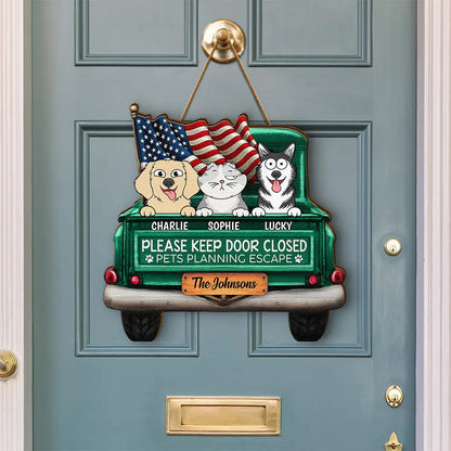 Cats Planning Escape Truck - Personalized Custom Shaped Wood Sign, 4th of July Decor, Gift for Cat Lover