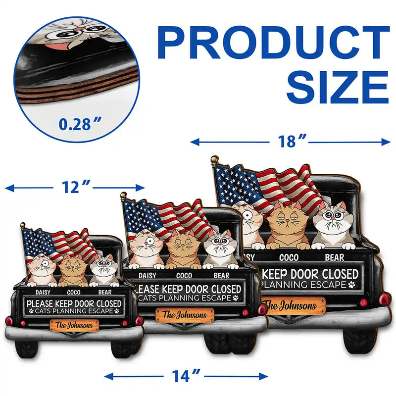 Cats Planning Escape Truck - Personalized Custom Shaped Wood Sign, 4th of July Decor, Gift for Cat Lover