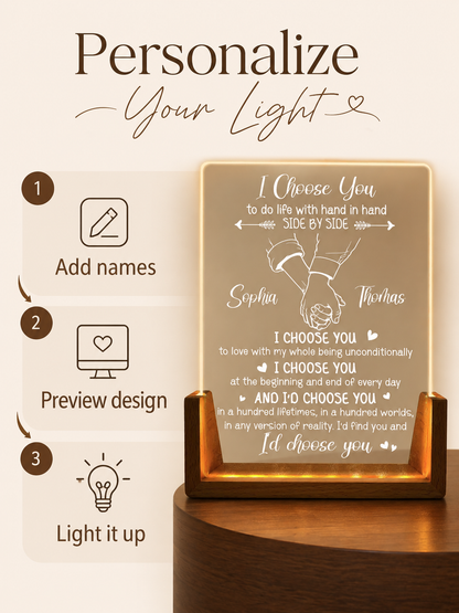 I Choose You - Personalized Night Light, Custom Couple Anniversary Gift for Wife & Husband