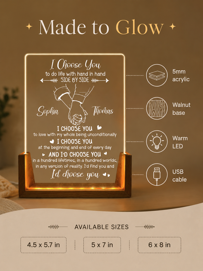 I Choose You - Personalized Night Light, Custom Couple Anniversary Gift for Wife & Husband