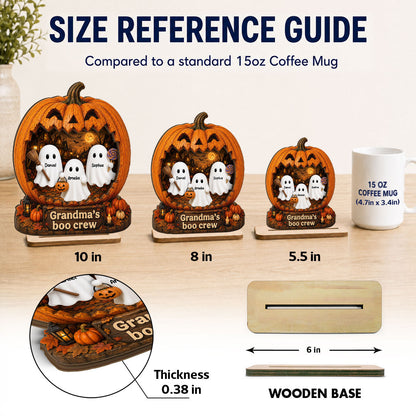 Spooky Halloween Pumpkin Grandma's Boo Crew - Personalized 2-Layered Wooden Plaque - Halloween Decor For Grandma
