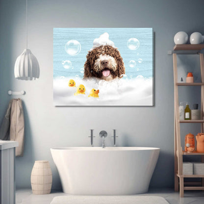 Pet in Bubble Bath, Funny Guest Bathroom Wrapped Canvas, Personalized Bathroom Gifts, Kids Bathroom Wall Art, Custom Pet Portrait