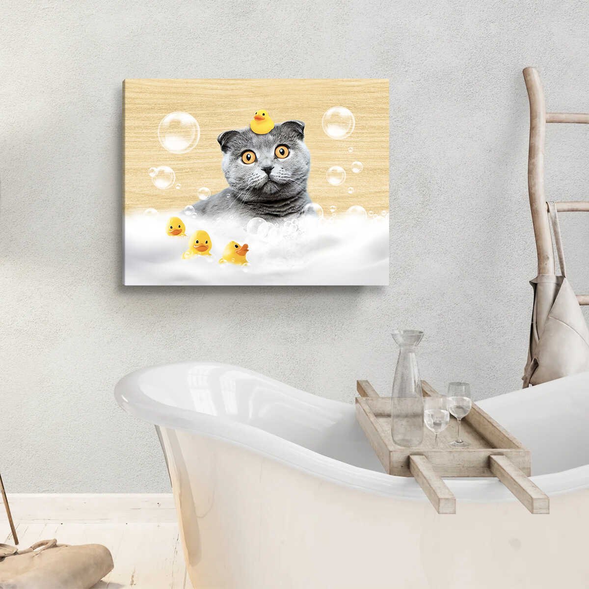 Pet in Bubble Bath, Funny Guest Bathroom Wrapped Canvas, Personalized Bathroom Gifts, Kids Bathroom Wall Art, Custom Pet Portrait