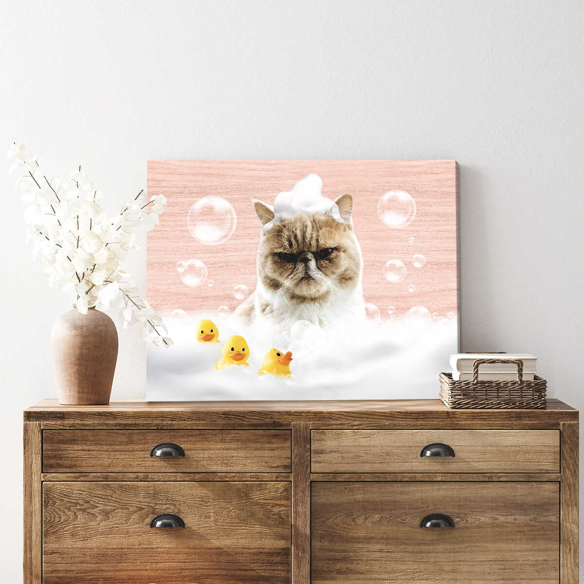 Pet in Bubble Bath, Funny Guest Bathroom Wrapped Canvas, Personalized Bathroom Gifts, Kids Bathroom Wall Art, Custom Pet Portrait