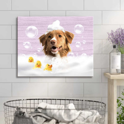 Pet in Bubble Bath, Funny Guest Bathroom Wrapped Canvas, Personalized Bathroom Gifts, Kids Bathroom Wall Art, Custom Pet Portrait