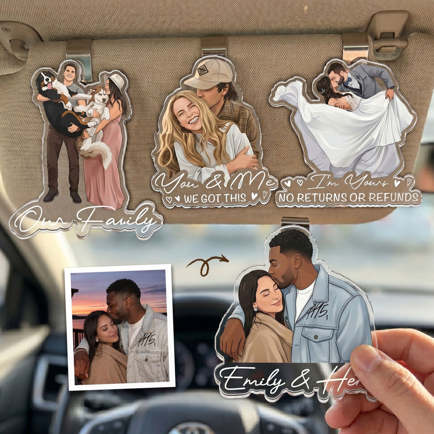Custom Faceless Portrait Car Ornament, Anniversary Gifts For Him, Her - Personalized Rear View Mirror Accessory