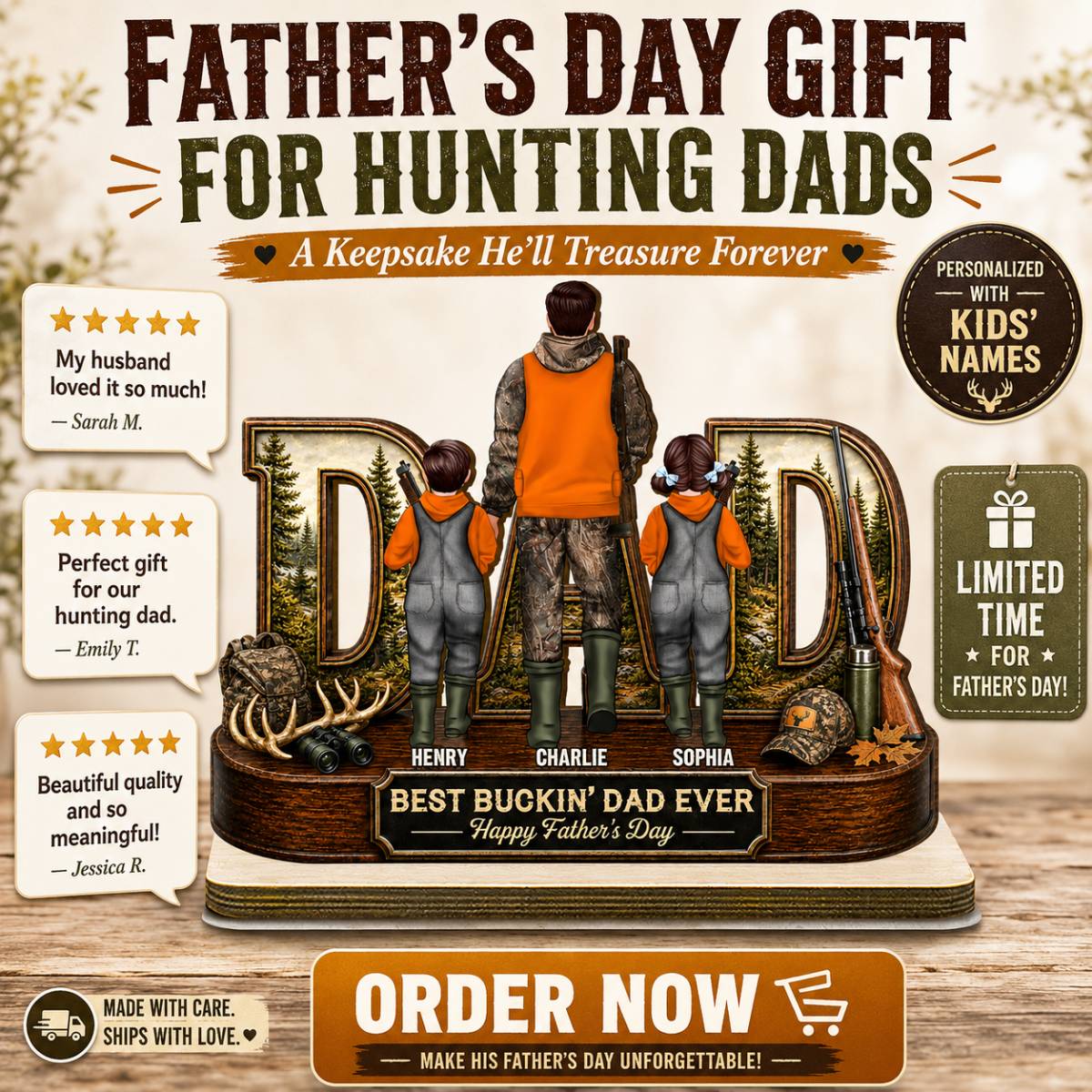 Hunting Dad Best Buckin' Dad Ever - Personalized 2-Layered Wooden Plaque - Unique Father's Day Gift For Hunting Dad, Husband