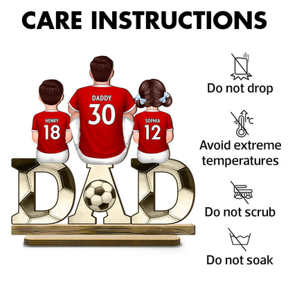Soccer Dad And Kids Back View Personalized Standing Wooden Plaque, Father's Day Gift for Husband, Gift for Dad