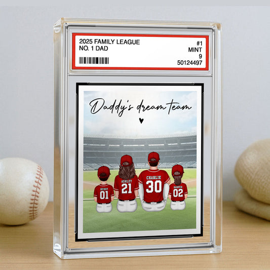 Baseball No. 1 Dad Man & Kids Sitting Trading Card Style, Personalized Acrylic Block Plaque, Father's Day Gift