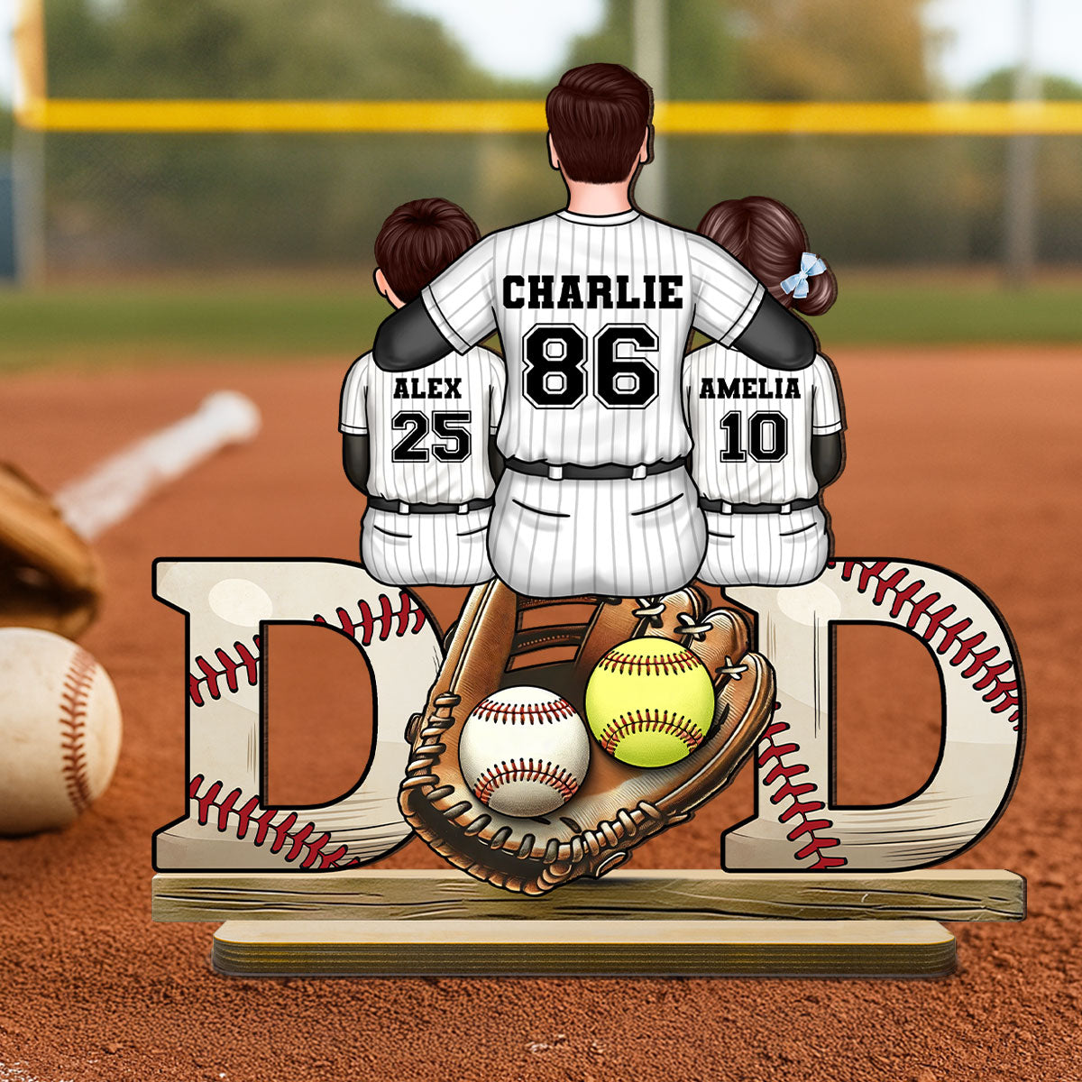 Sports Dad & Kids Personalized 2-Layer Standing Wooden Plaque, Father's Day Gift for Dad, Gift for Husband