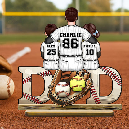 Sports Dad & Kids Personalized 2-Layer Standing Wooden Plaque, Father's Day Gift for Dad, Gift for Husband
