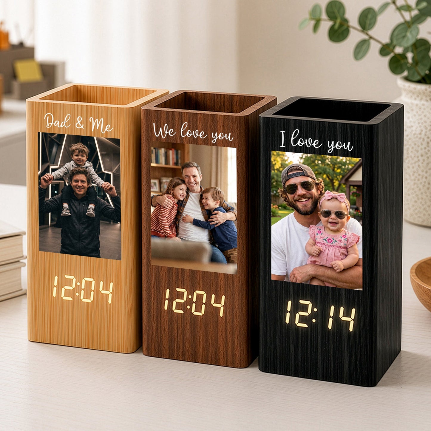 [Enter code: FREE SHIPPING at check out] Dad & Me - Personalized Pen Holder With Clock, Father's Day Gifts for Dad, Grandpa