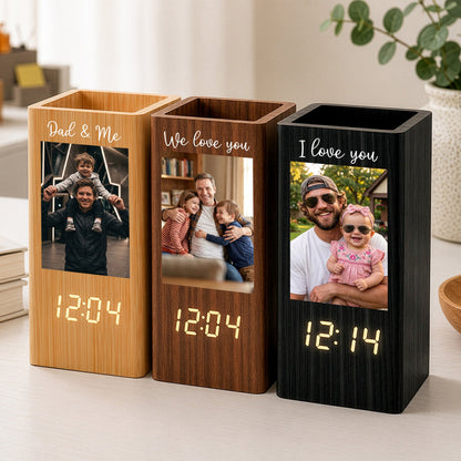 [Enter code: FREE SHIPPING at check out] Dad & Me - Personalized Pen Holder With Clock, Father's Day Gifts for Dad, Grandpa