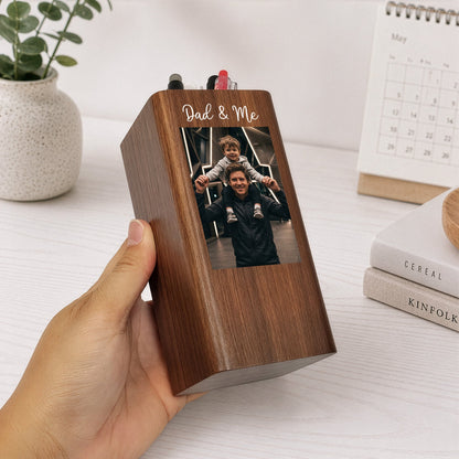 [Enter code: FREE SHIPPING at check out] Dad & Me - Personalized Pen Holder With Clock, Father's Day Gifts for Dad, Grandpa