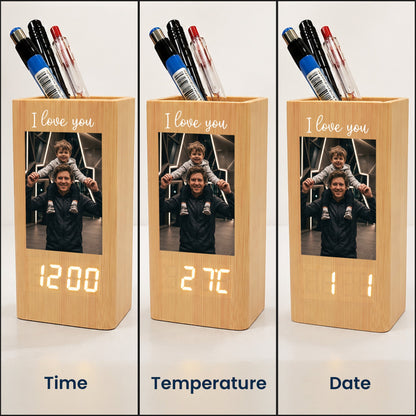 [Enter code: FREE SHIPPING at check out] Dad & Me - Personalized Pen Holder With Clock, Father's Day Gifts for Dad, Grandpa