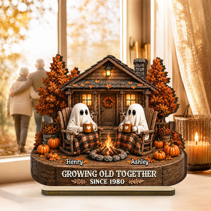 Cute Boo Couple Fall Season Halloween - Personalized 2-Layered Wooden Plaque - Gift For Couple, Him, Her