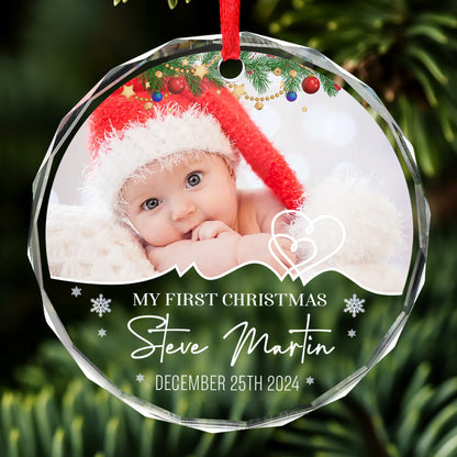 Custom Photo My First Christmas - Family Personalized Custom Circle Glass Ornament - Christmas Gift For Baby Kids, Newborn Baby