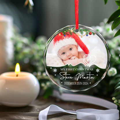 Custom Photo My First Christmas - Family Personalized Custom Circle Glass Ornament - Christmas Gift For Baby Kids, Newborn Baby