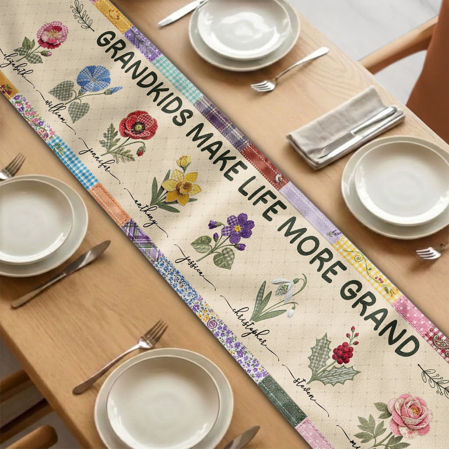 Grandkids Make Life More Grand - Personalized Table Runner, Gift for Grandma