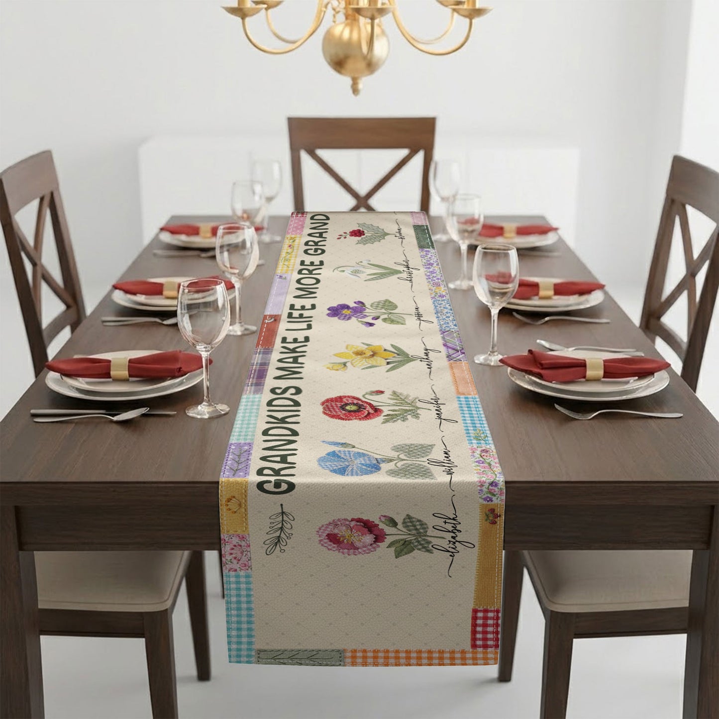Grandkids Make Life More Grand - Personalized Table Runner, Gift for Grandma