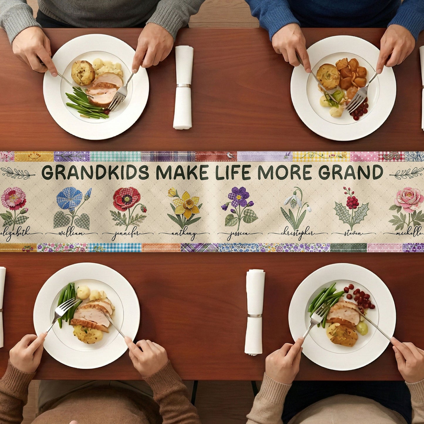 Grandkids Make Life More Grand - Personalized Table Runner, Gift for Grandma