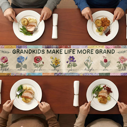 Grandkids Make Life More Grand - Personalized Table Runner, Gift for Grandma