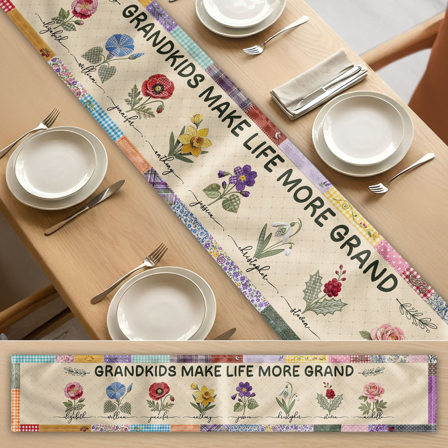 Grandkids Make Life More Grand - Personalized Table Runner, Gift for Grandma