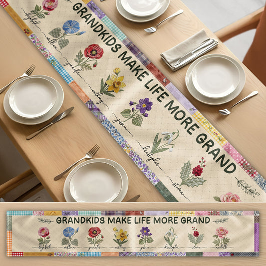 Grandkids Make Life More Grand - Personalized Table Runner, Gift for Grandma