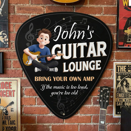 Guitar Lounge - Personalized Metal Sign, Gift for Guitar Lover, Man Cave Home Decor