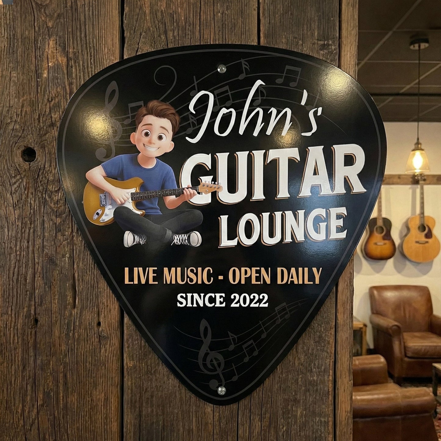 Guitar Lounge - Personalized Metal Sign, Gift for Guitar Lover, Man Cave Home Decor