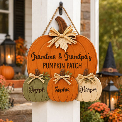 Grandma Grandpa's Pumpkin Patch 2D Flat - Personalized Door Hanger - Fall Season Decor For Grandparents