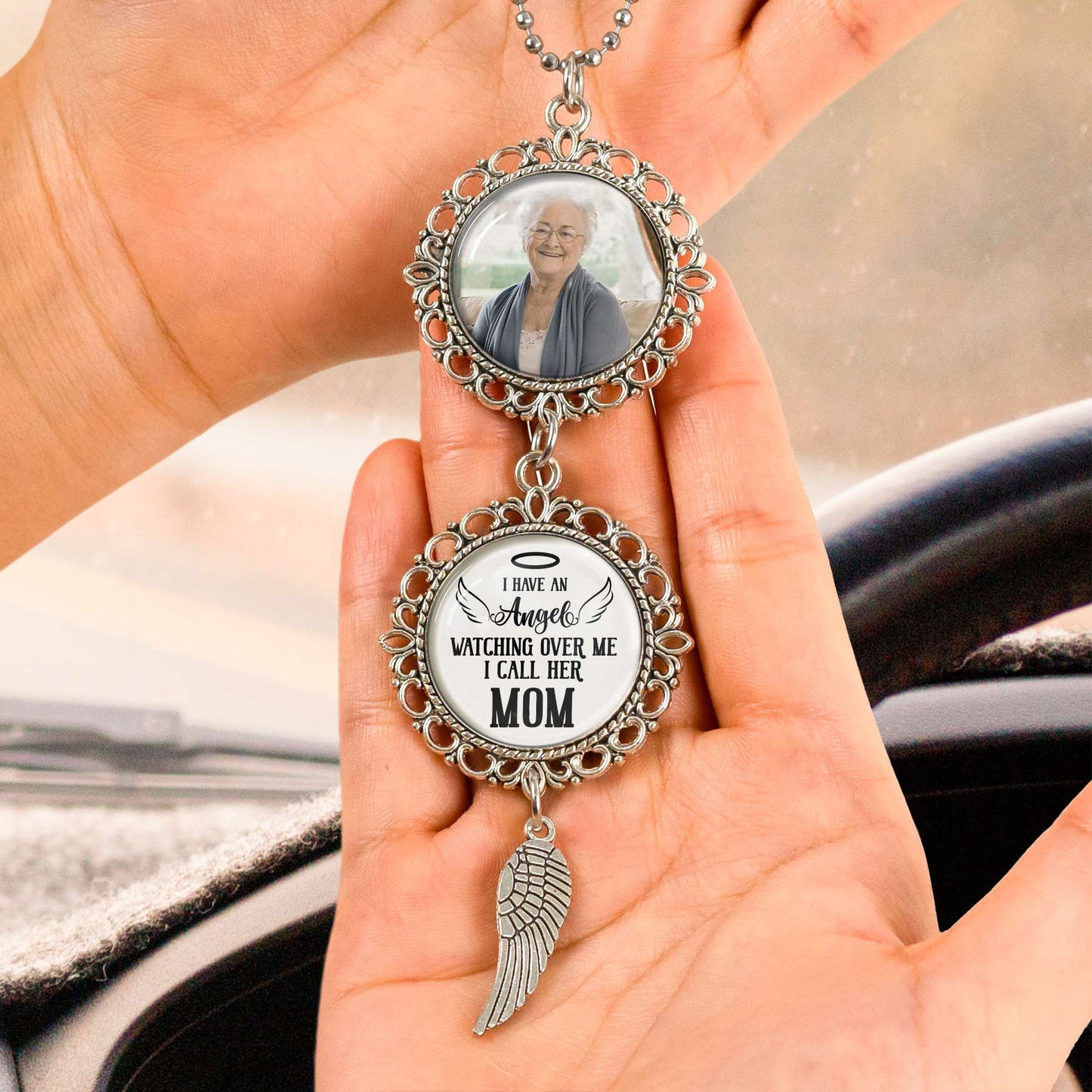 I Have An Angel Watching Over Me - Personalized Photo Car Ornament, Gift for Loss of Mom