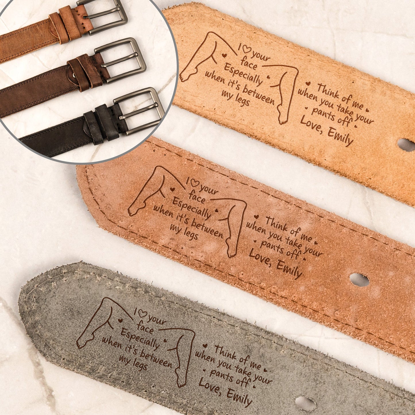 I Love Your Face Especially When It's Between My Legs - Naughty Fun Gifts For Him - Personalized Cowhide Belt, Couple Gift