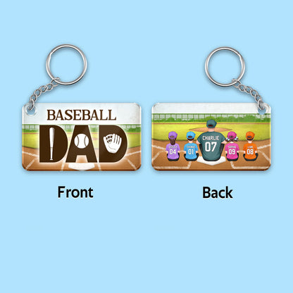 Baseball Dad And Kids Back View Personalized Acrylic Keychain
