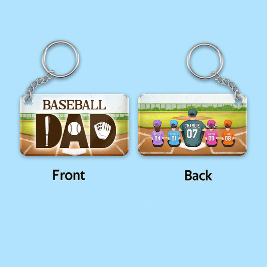 Baseball Dad And Kids Back View Personalized Acrylic Keychain
