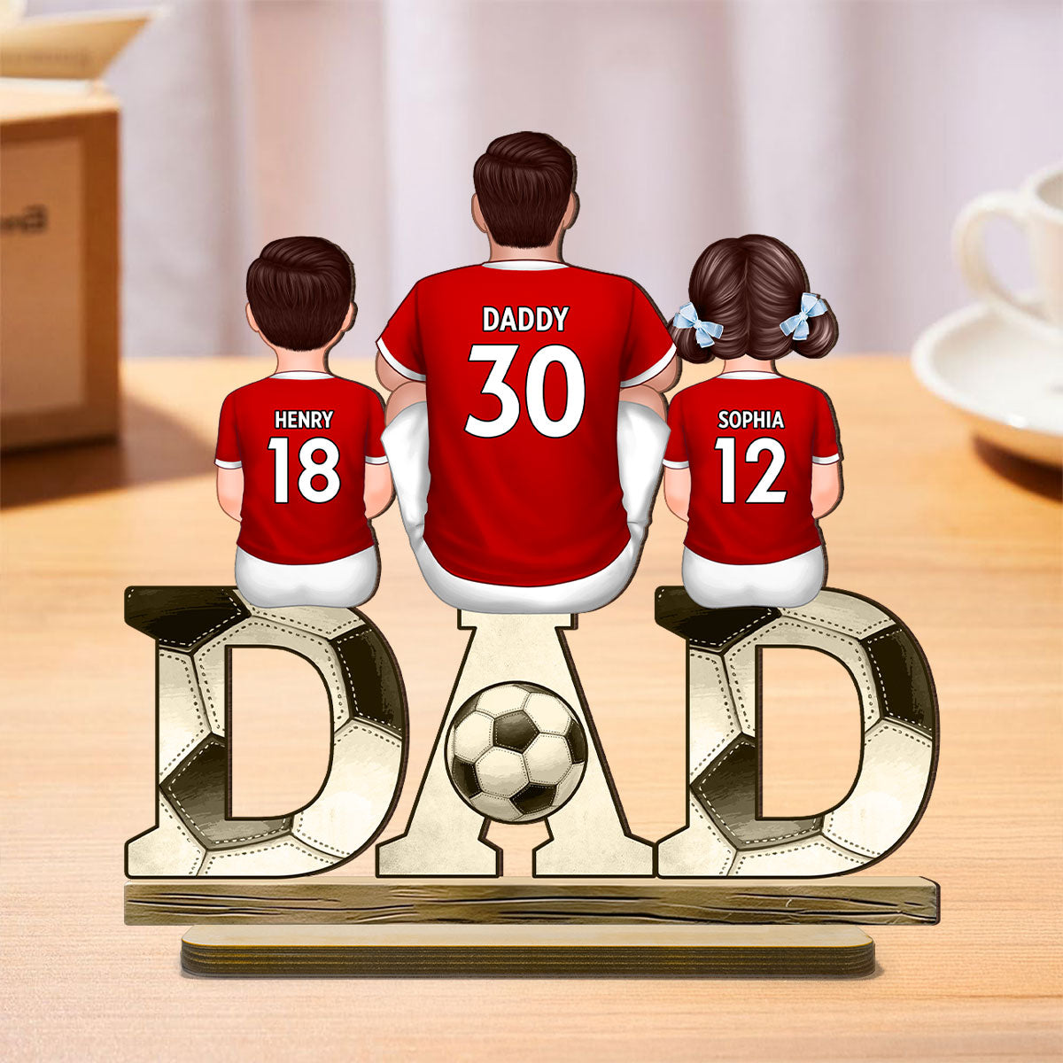 Soccer Dad And Kids Back View Personalized Standing Wooden Plaque, Father's Day Gift for Husband, Gift for Dad