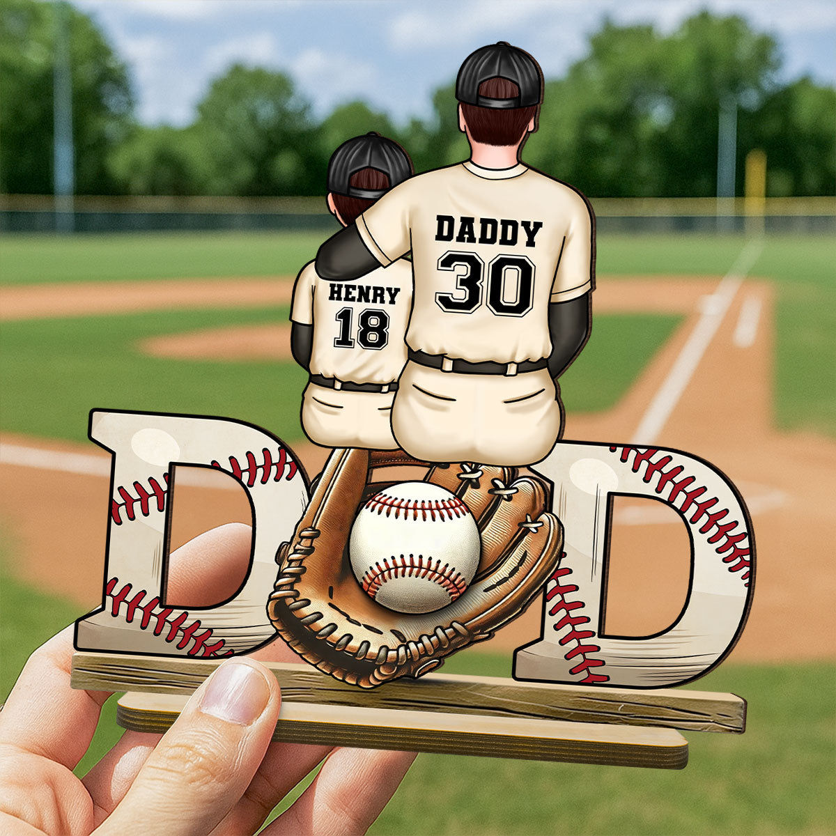 Sports Dad & Kids Personalized 2-Layer Standing Wooden Plaque, Father's Day Gift for Dad, Gift for Husband