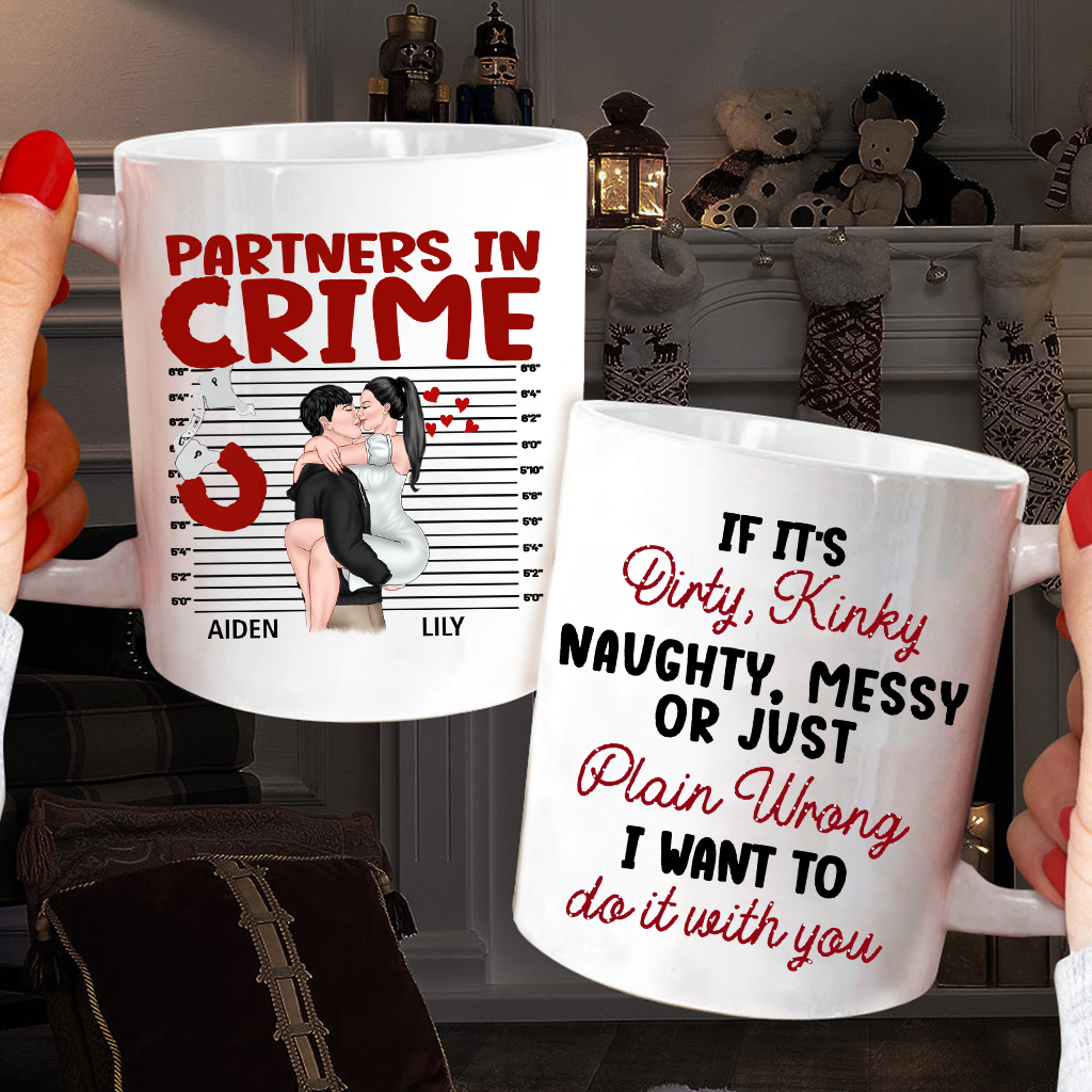 Partners In Crime Leopard Ceramic Mug, Make Love Kissing Couple Personalized Coffee Mug, Gift for Wife & Husband