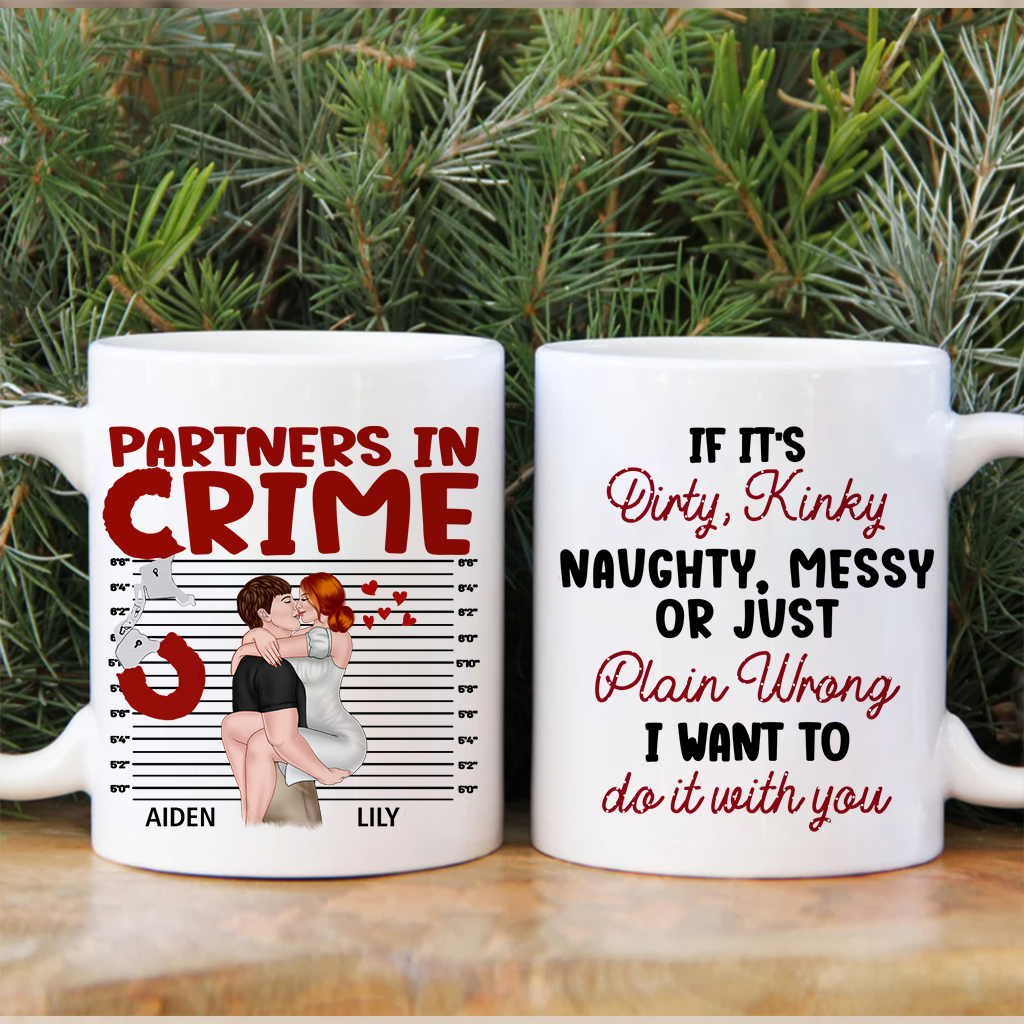 Partners In Crime Leopard Ceramic Mug, Make Love Kissing Couple Personalized Coffee Mug, Gift for Wife & Husband