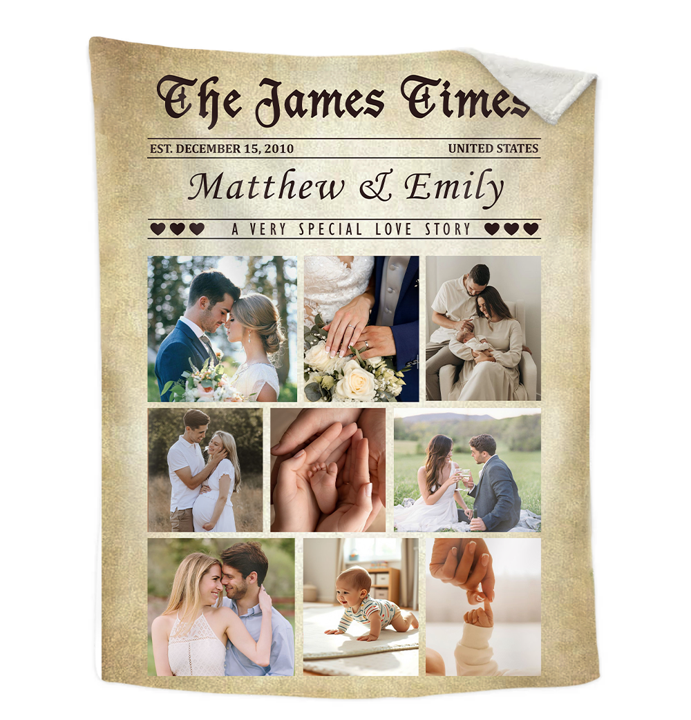 Custom Picture Collage Blanket, Unique Photo Blanket for Couples Engagement, Personalize Wedding Gift, Anniversary Newspaper Blanket for Couples