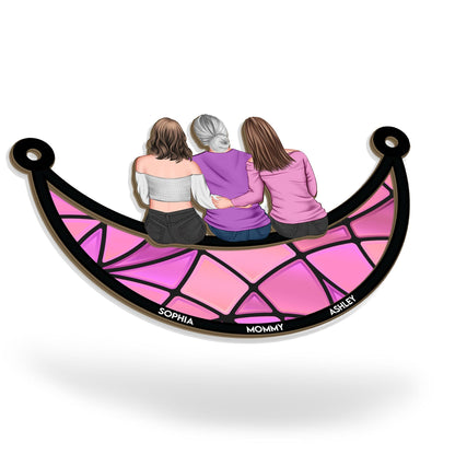 Mother & Daughter On The Moon - Personalized Window Hanging Suncatcher Ornament - Gift For Mom