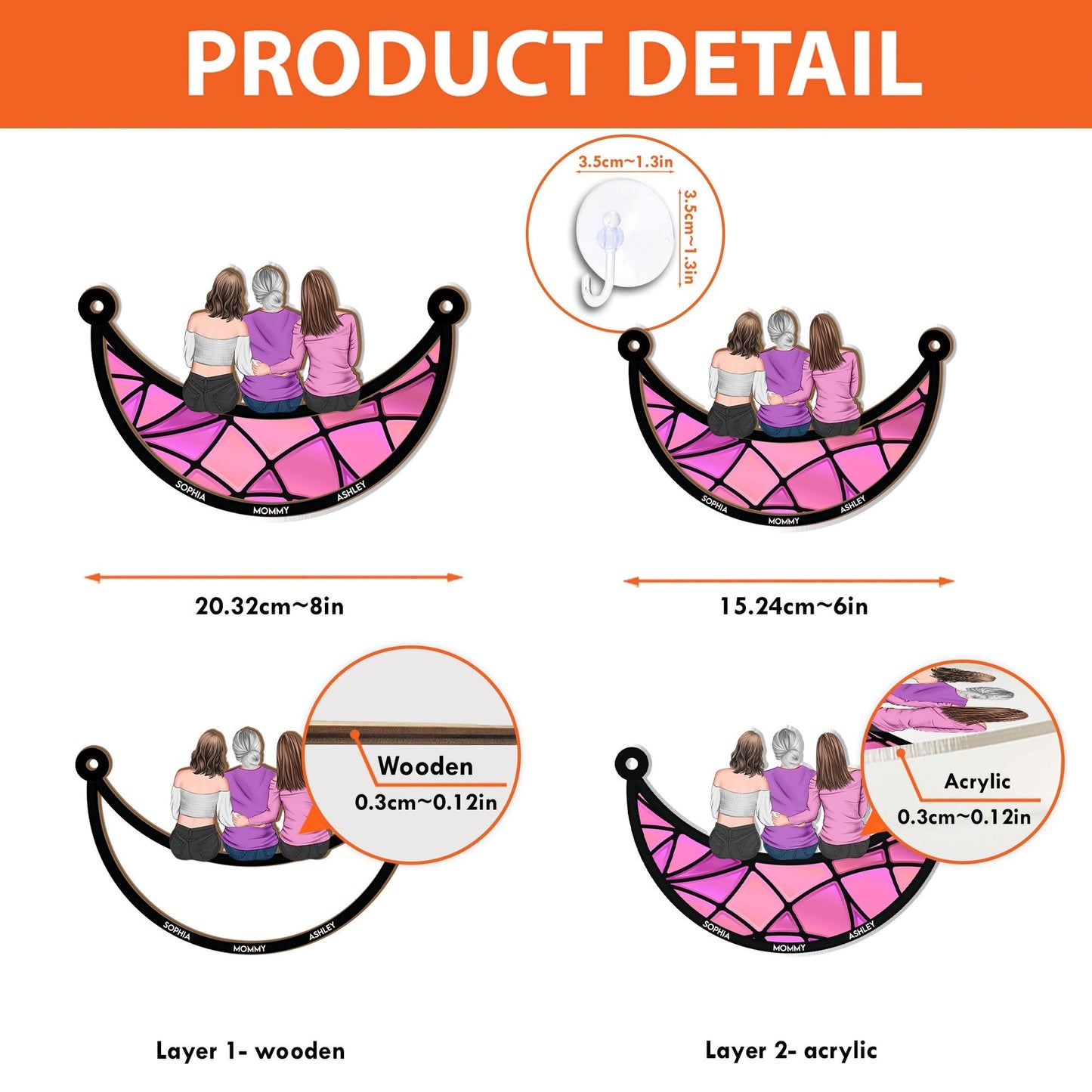 Mother & Daughter On The Moon - Personalized Window Hanging Suncatcher Ornament - Gift For Mom