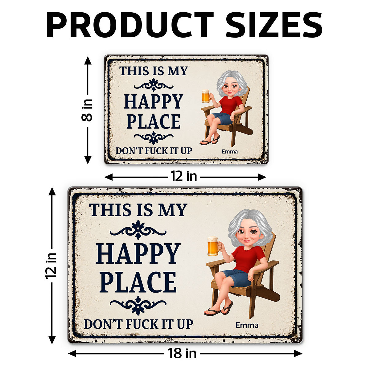Couple Anniversary This Is Our Happy Place - Personalized Metal Sign - Funny Sarcasm Decoration For Patio, Garden, Farmhouse Porch, Man Cave, Garage