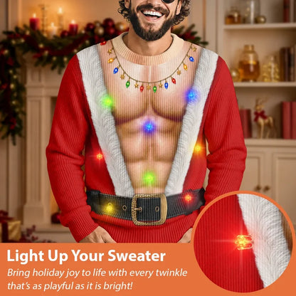 Funny Santa Abs Belly Body For Husband Dad Grandpa - Personalized Unisex Ugly Sweater