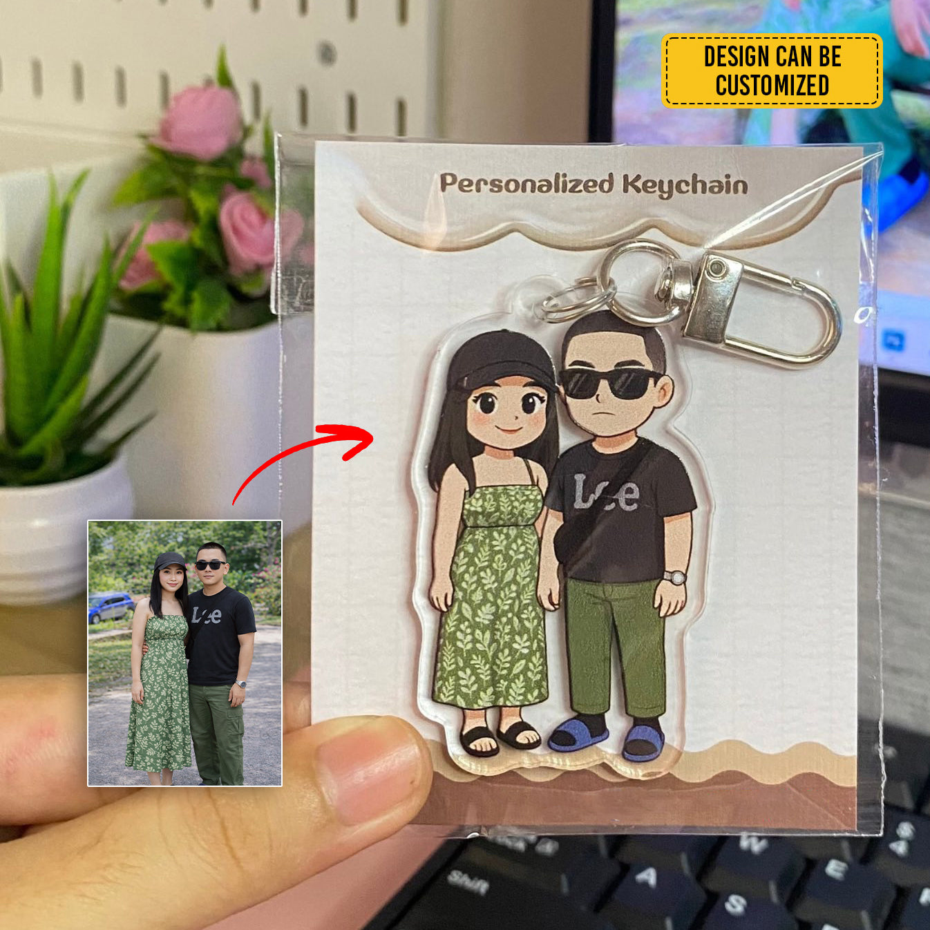 Custom Chibi Couple Acrylic Keychain, Personalized Cartoon Portrait Keychain, Clear Acrylic Charm Gift, Birthday Christmas Gift for Him & Her